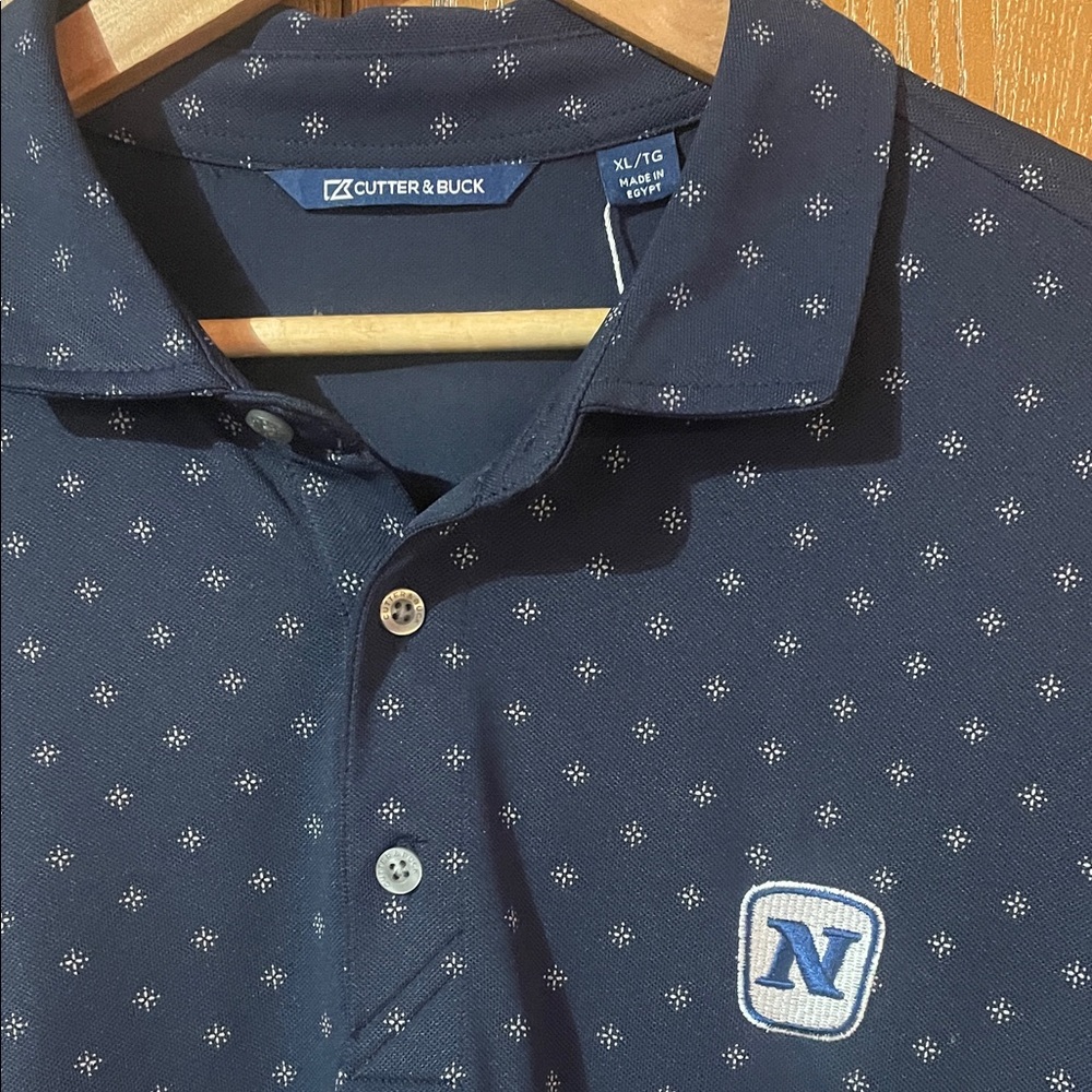 NWT Cutter & Buck Dark Blue Patterned Polo - Embroidered “N” - Picture 2 of 3
